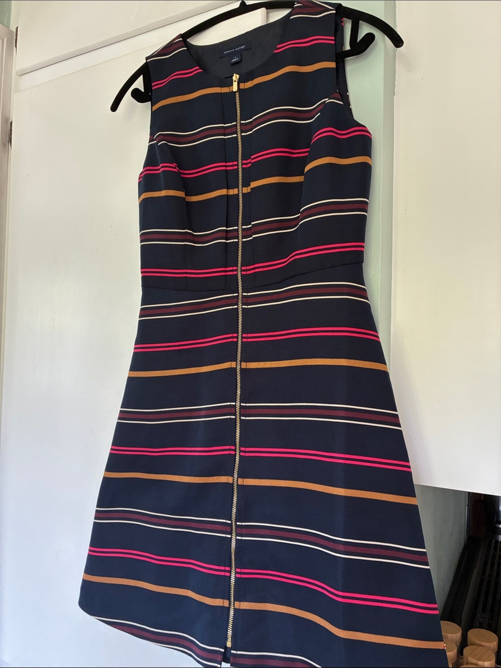 Tommy Hilfiger Navy Stripe Zip-Front Dress, SZ: 0
